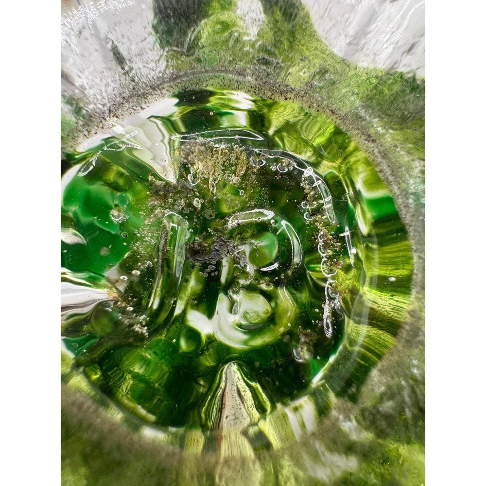 Jennings Bonnell JB Art Glass Paperweight Glitter Green White Floral Bubble - Picture 8 of 12